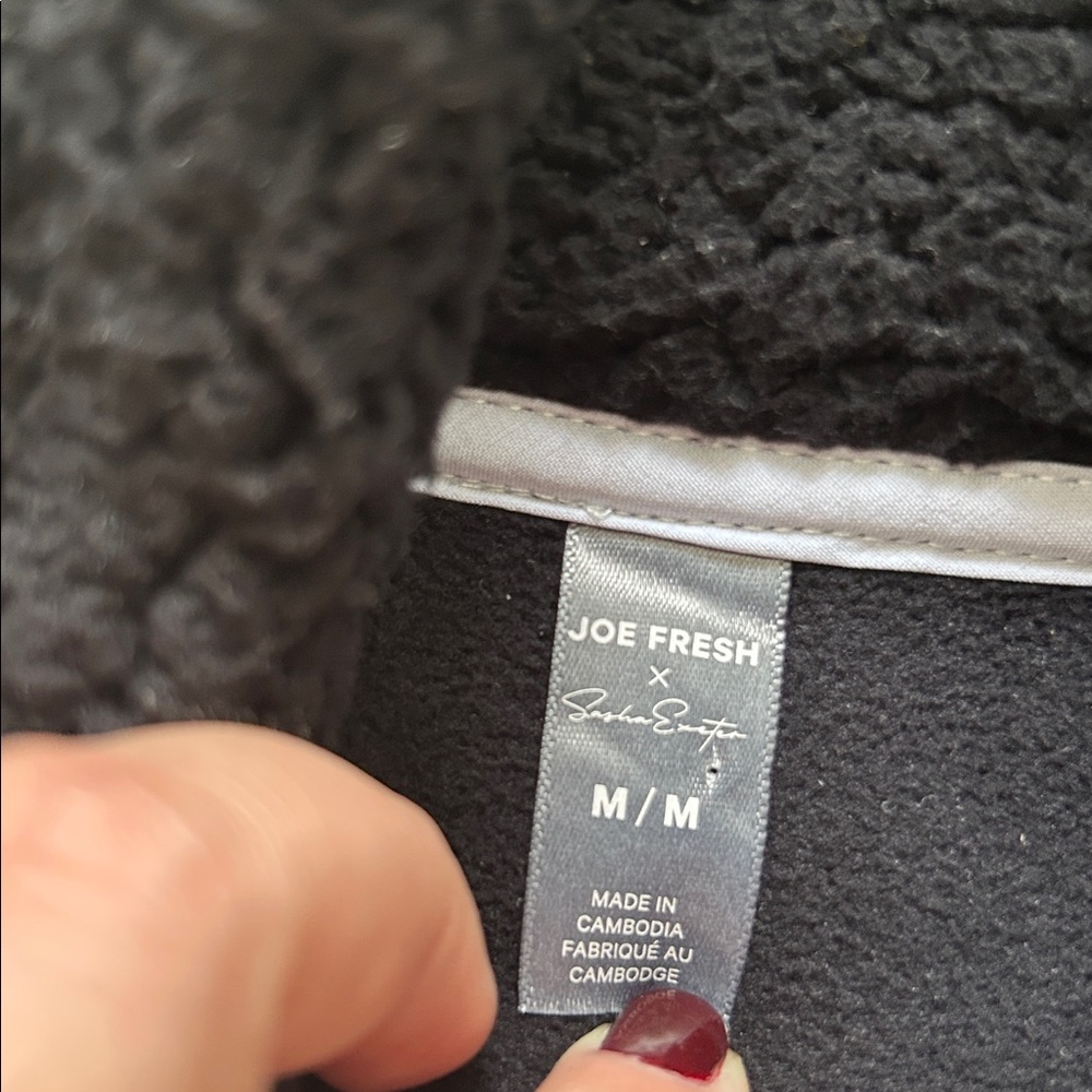 Joe Fresh X Sasha Exeter Black Teddy Jacket with White Zipper - Size M - Picture 2 of 8